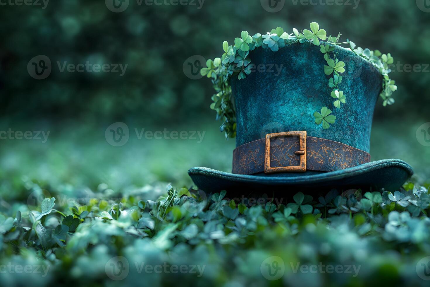 St. Patrick's Day Celebration Leprechaun Hat in Lush Clover Field - Perfect for Festive Design and Decor photo