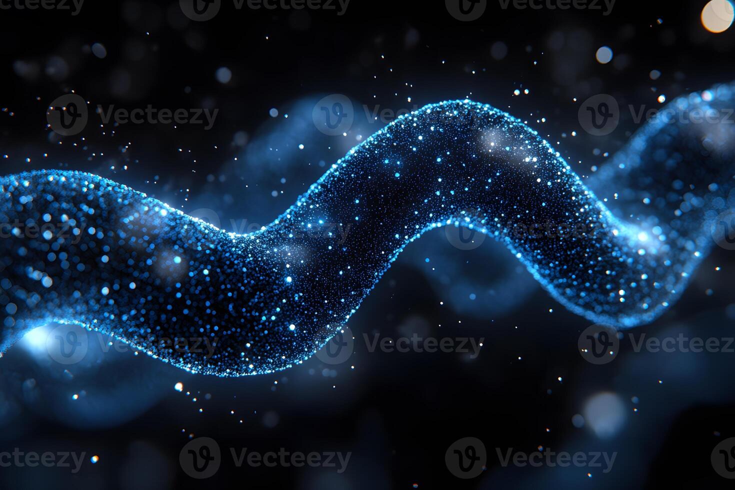 Futuristic Blue Neon Wave with Glittering Particles - Science and Technology Abstract Design photo