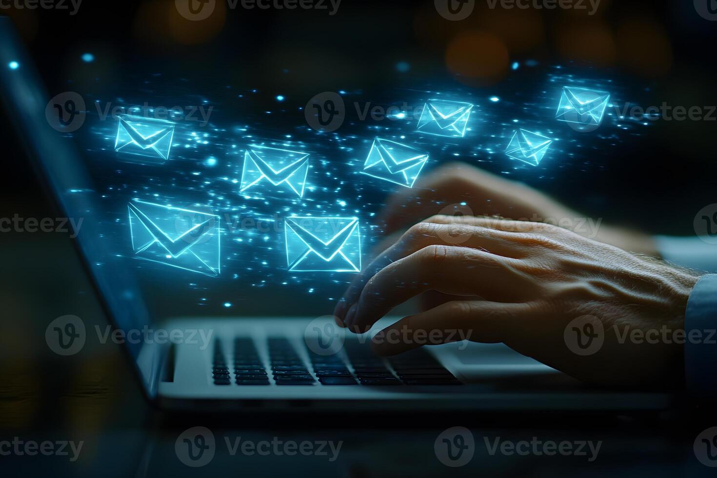 Digital Communication and Networking Concept with Floating Email Icons photo