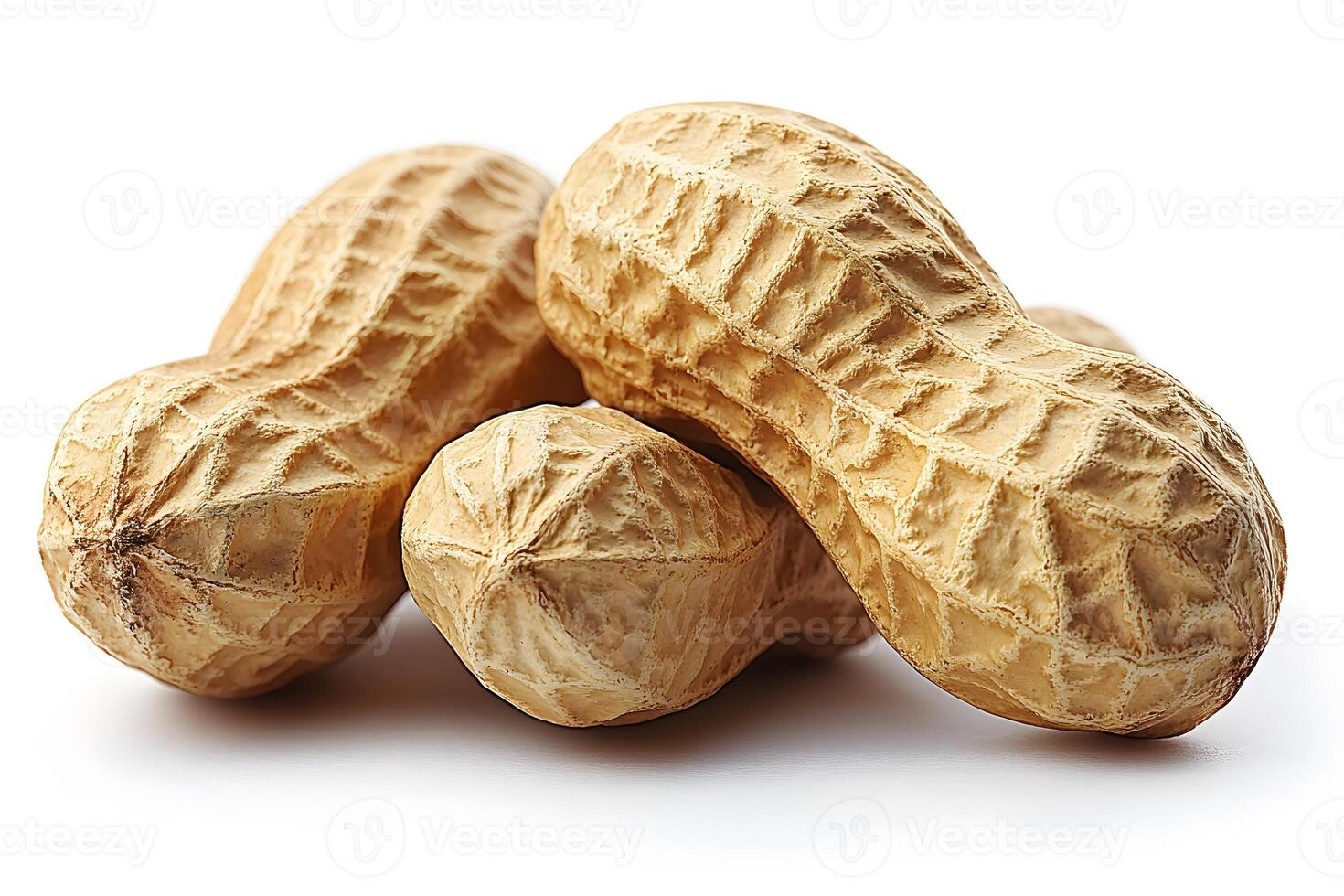 Close-Up of Peanuts with Shells on White Background for Nut-Themed Design photo