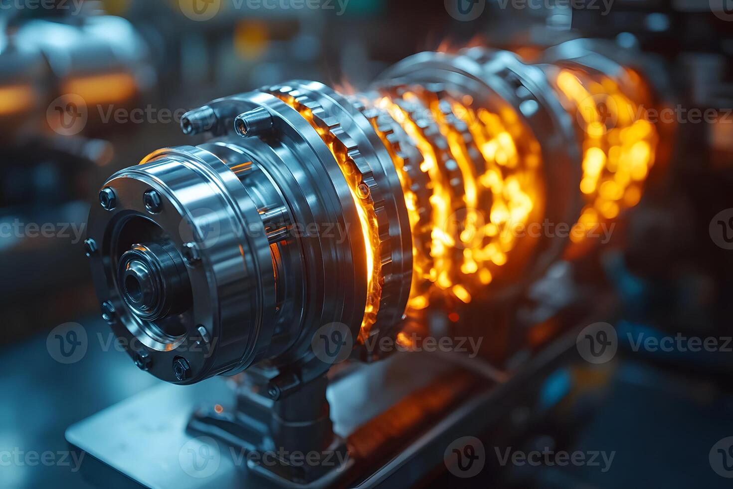 Industrial Turbine Machine with Glowing Interior for Energy Production and Engineering Design photo