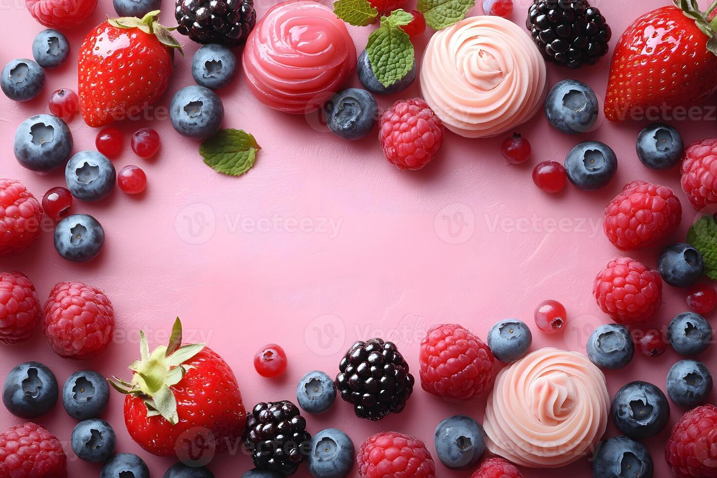 Assorted Berries and Whipped Desserts Arrangement for Culinary Design and Inspiration photo
