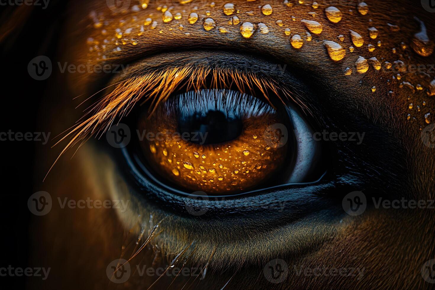 Close-Up of Animal Eye with Water Droplets for Wildlife and Nature Design photo