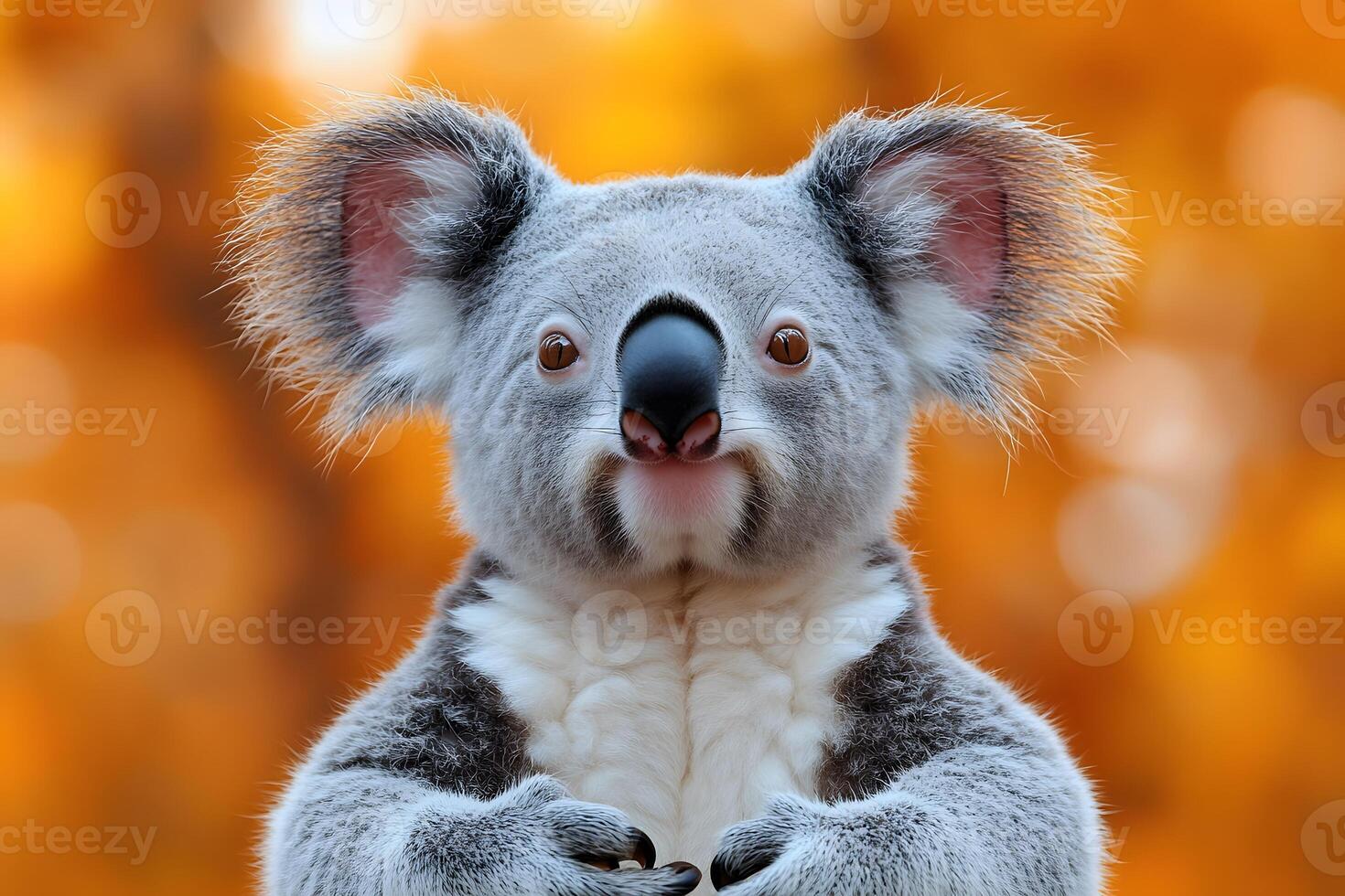 Cute Koala in Autumn Forest with Warm Golden Leaves Background photo