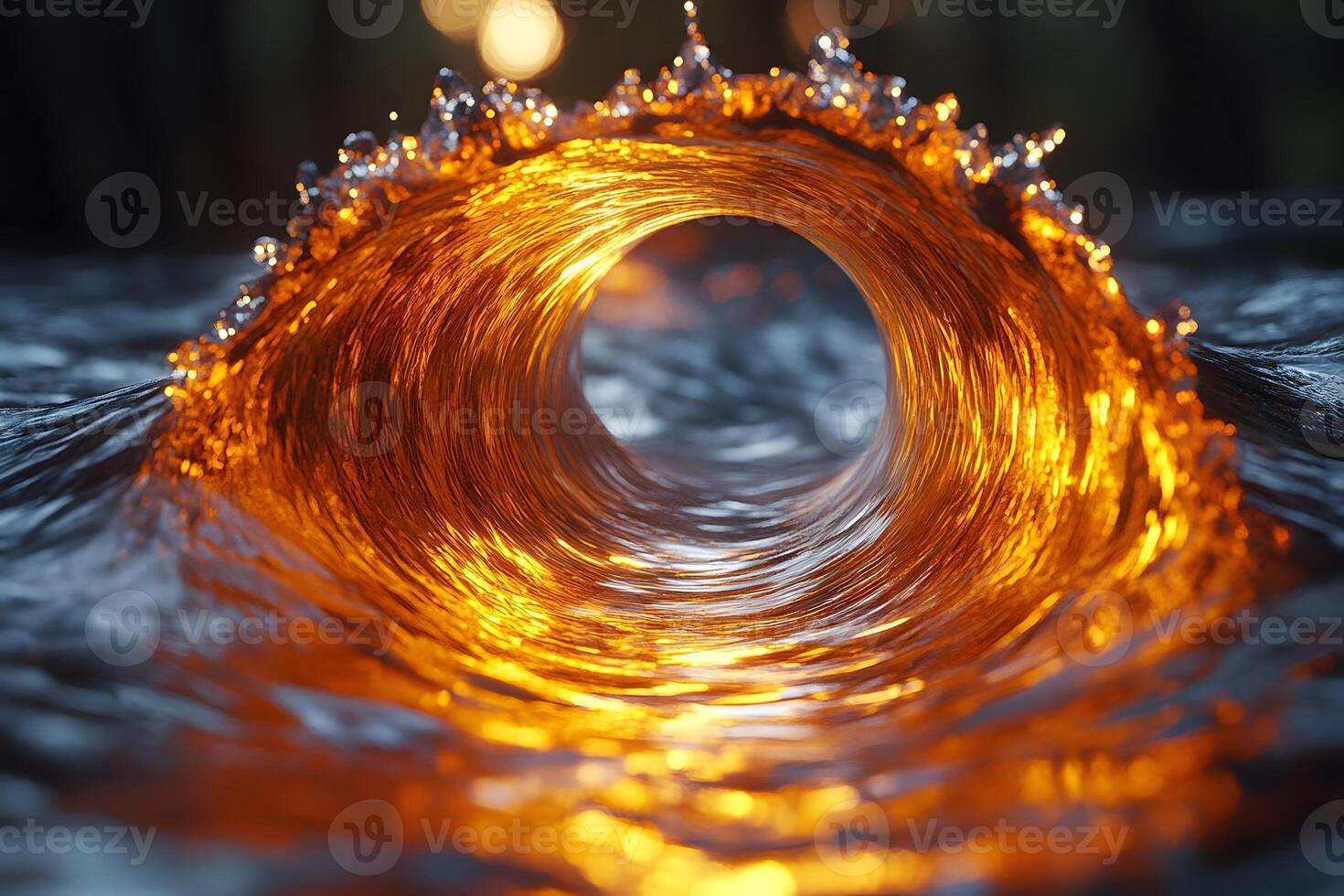 Golden Wave Tunnel at Sunset Nature's Artistry for Ocean-Themed Decor and Design photo