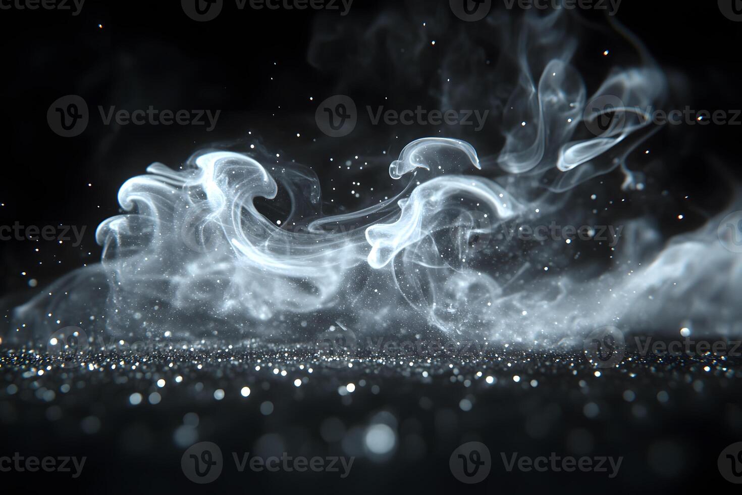 Mystical Smoke Swirls with Sparkling Particles for Creative Design and Artistic Print photo