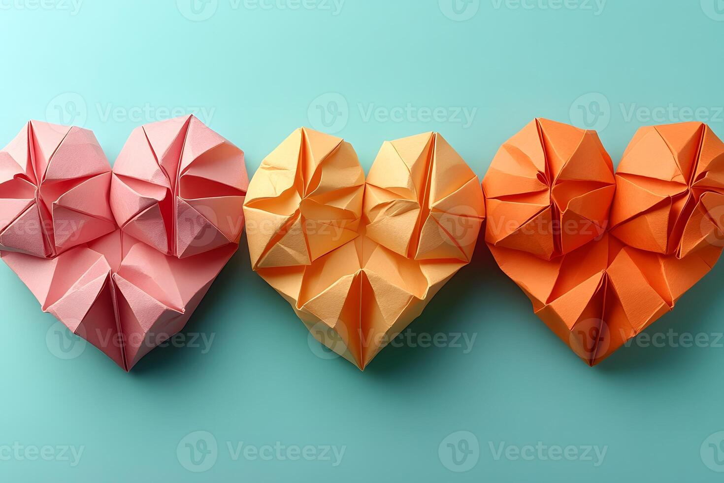 Colorful Origami Heart Arrangement on Blue Background for Valentine's Day Decor and Craft Ideas photo