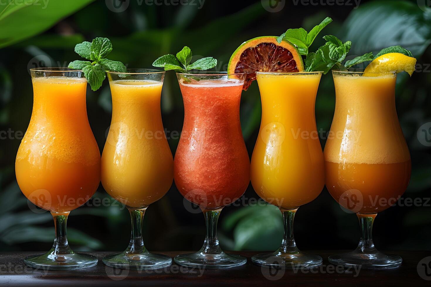 Vibrant Summer Cocktail Selection with Fresh Citrus and Mint Garnish for Refreshing Tropical Drinks photo