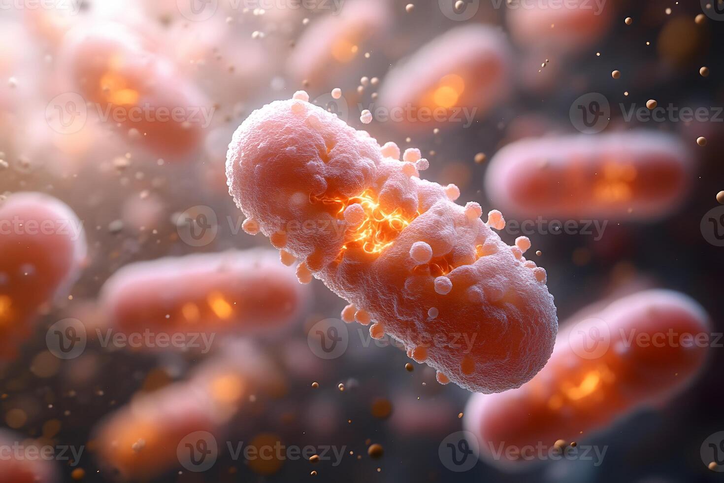 Microscopic View of Bacteria with Glowing Nucleus for Scientific Research photo