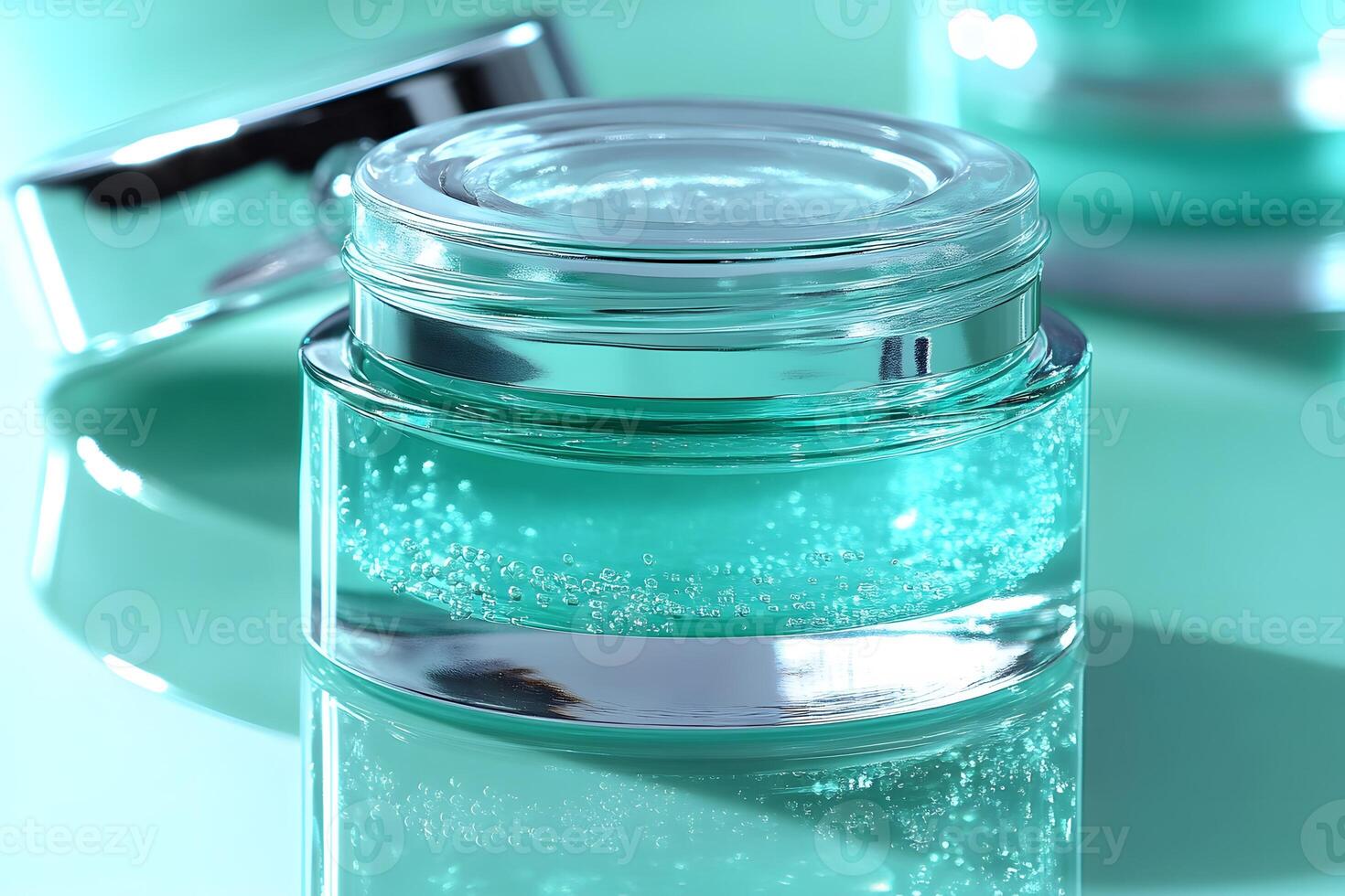 Luxury Skincare Product with Aqua Gel in Elegant Glass Jar for Spa and Beauty photo