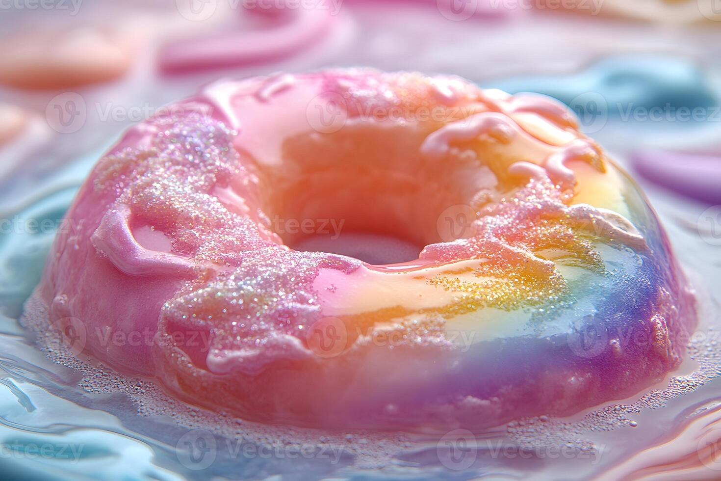 Rainbow Donut with Pastel Icing and Glitter for Creative Dessert Design photo