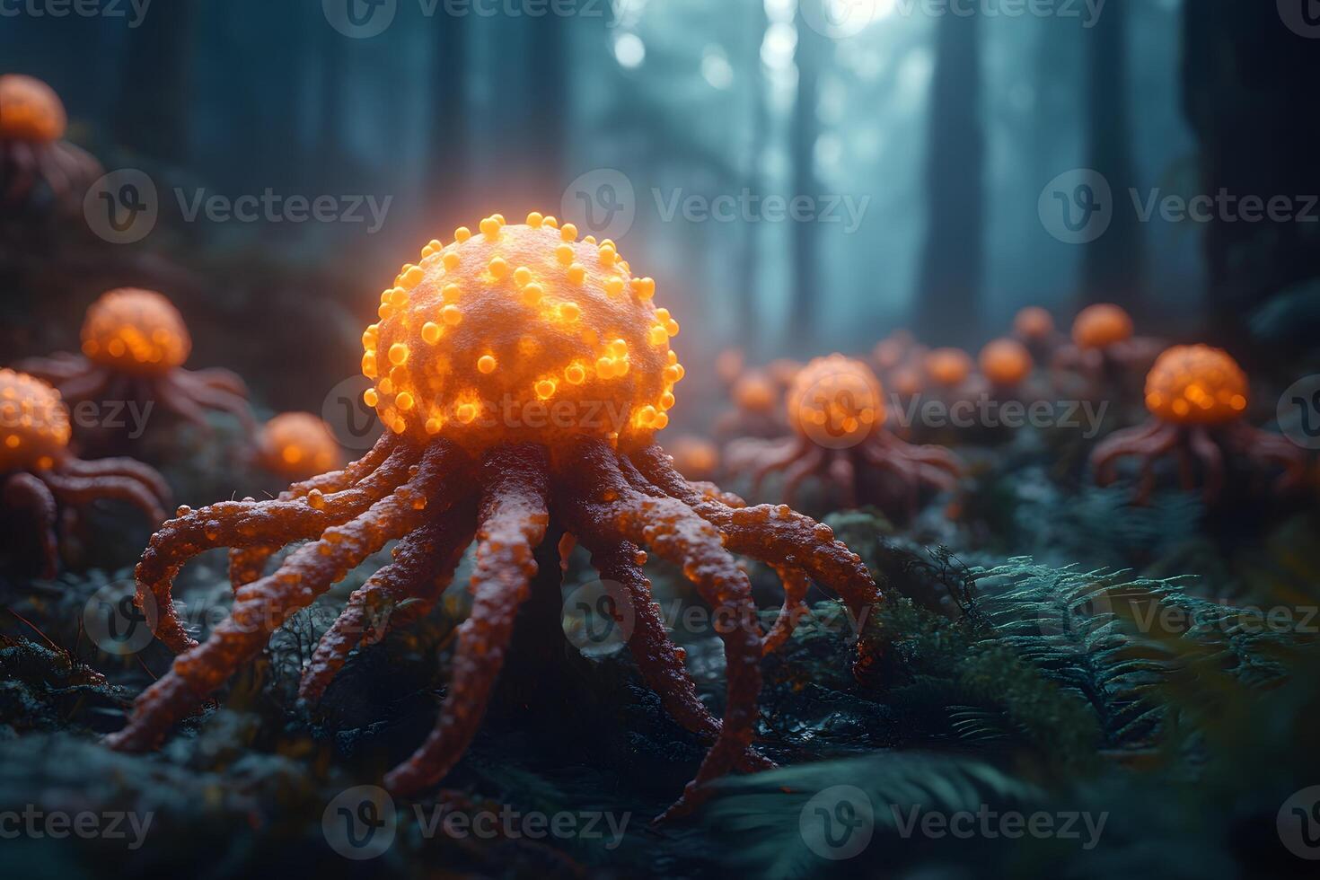 Glowing Alien Organism in Enchanted Forest - Fantasy Science Fiction Scene photo