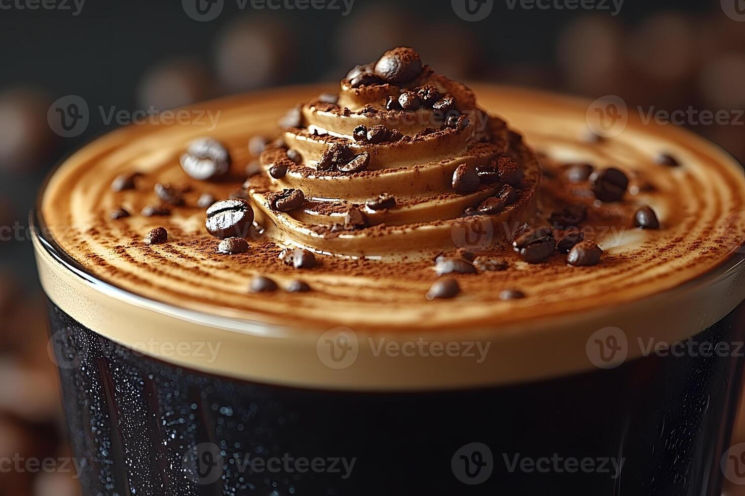 Rich and Creamy Espresso with Whipped Coffee Topped with Coffee Beans photo