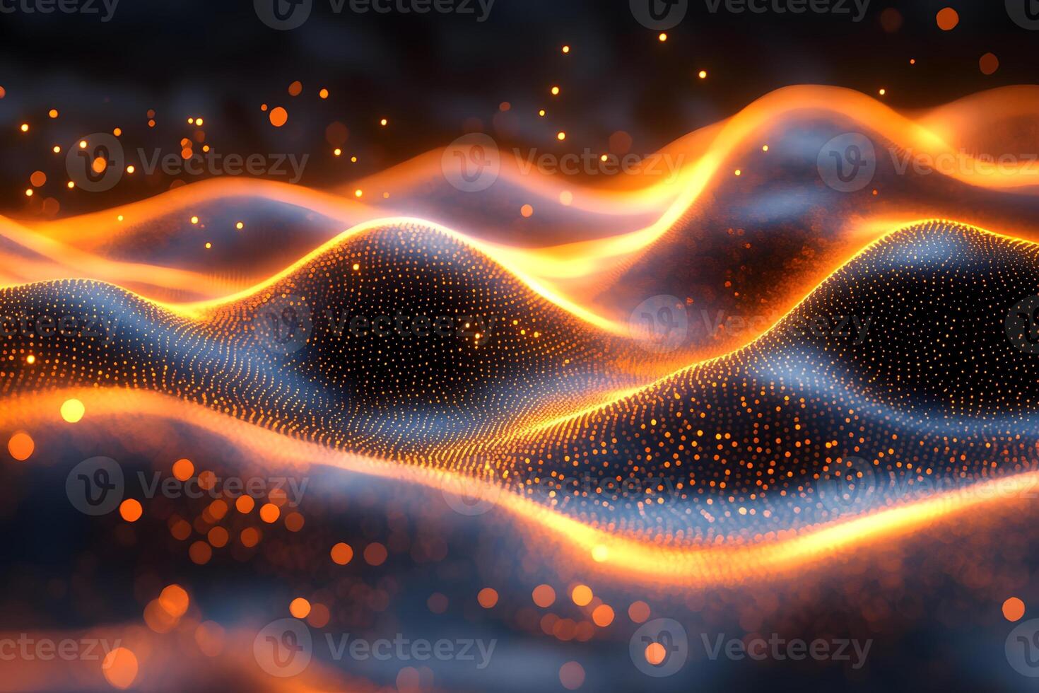 Landscape with Glowing Orange Waves and Dots for Futuristic Design photo