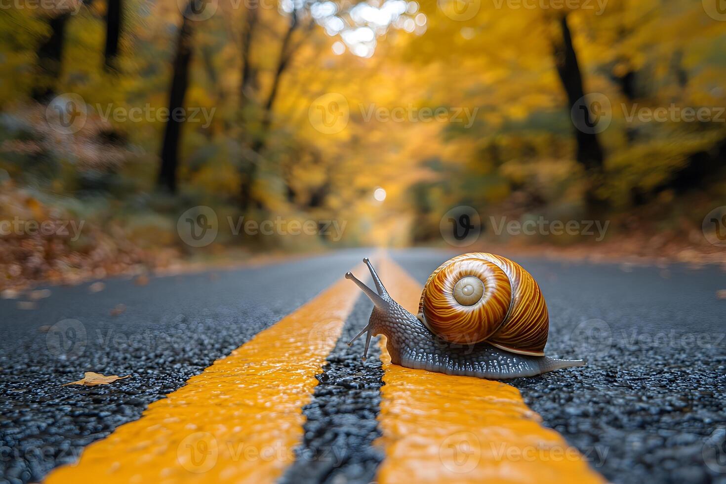 Fall Serenity Snail on Autumn Road - Nature's Slow Journey photo