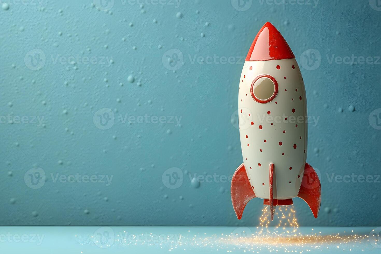 Retro Space Exploration Concept with Red and White Toy Rocket for Creative Design photo