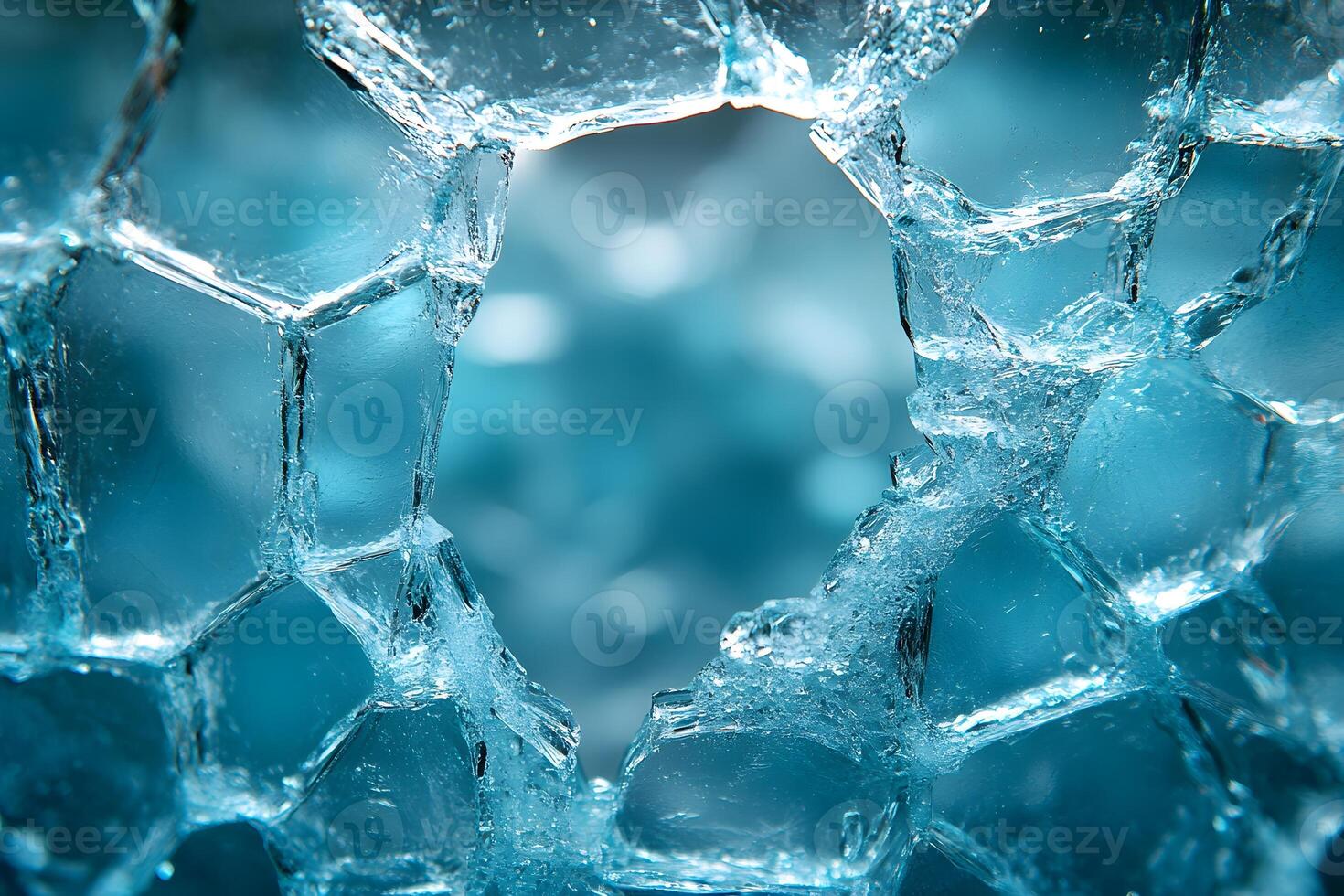 Abstract Frozen Water Structure with Hexagonal Ice Formations for Design and Background photo