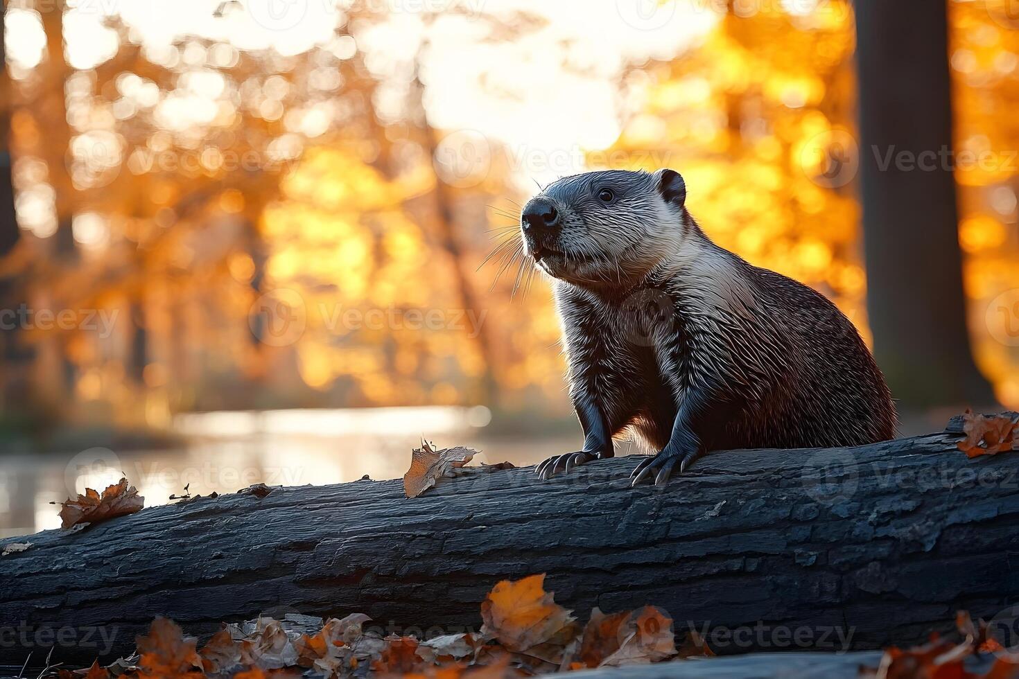 Autumn Wildlife Scene with River Otter in Forest Setting for Nature and Animal Lovers photo