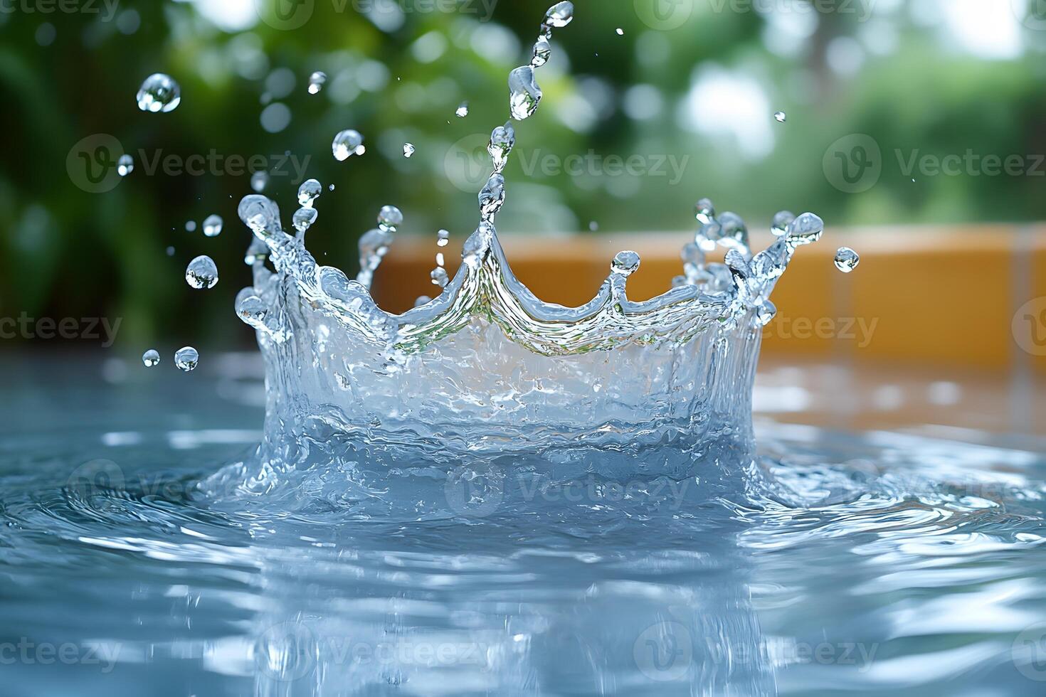Nature's Art Water Splash in Mid-Air Against Blurred Greenery photo