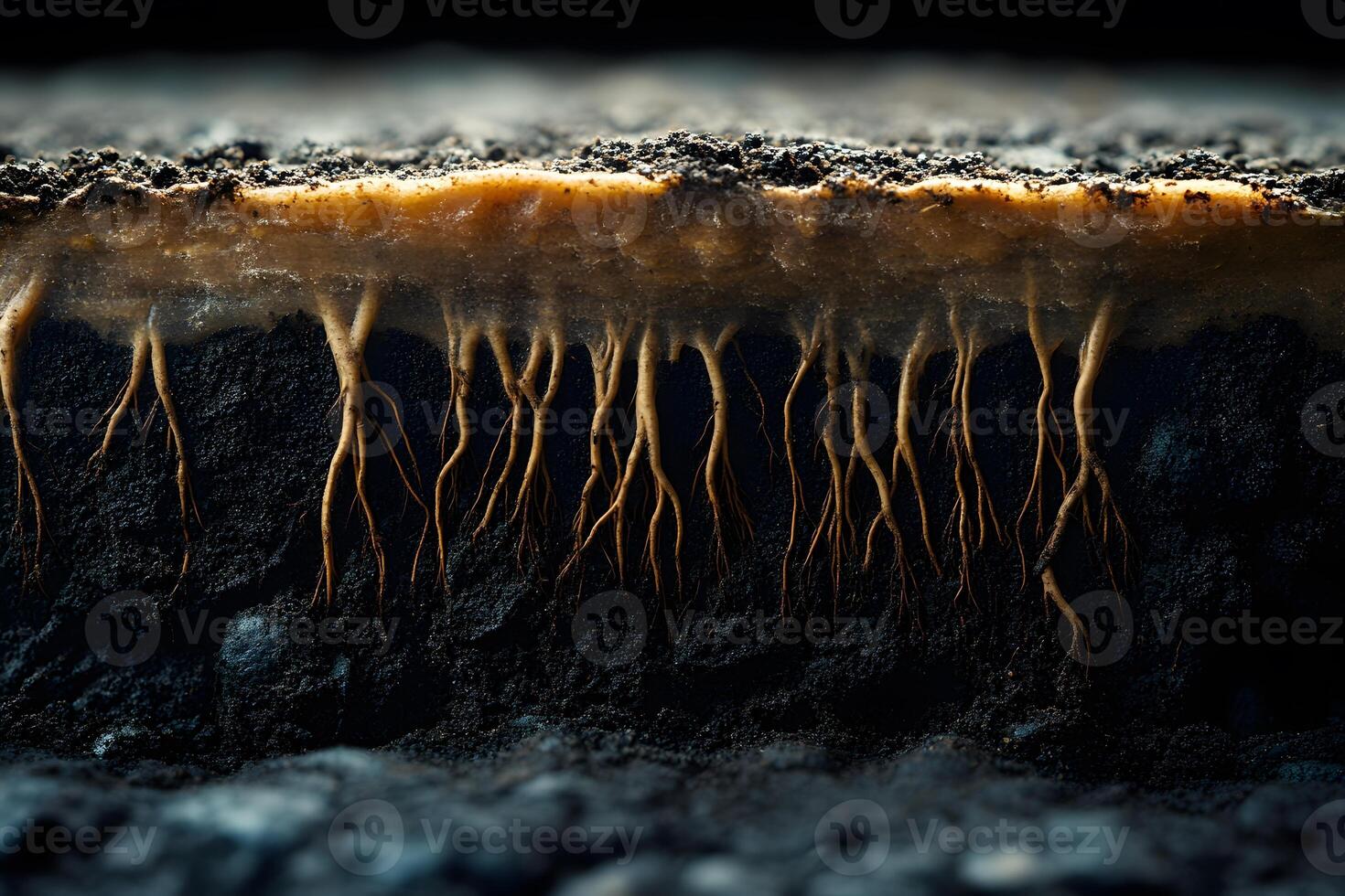 Close-Up Cross Section of Soil with Plant Roots Ecosystem Study for Educational and Scientific Use photo
