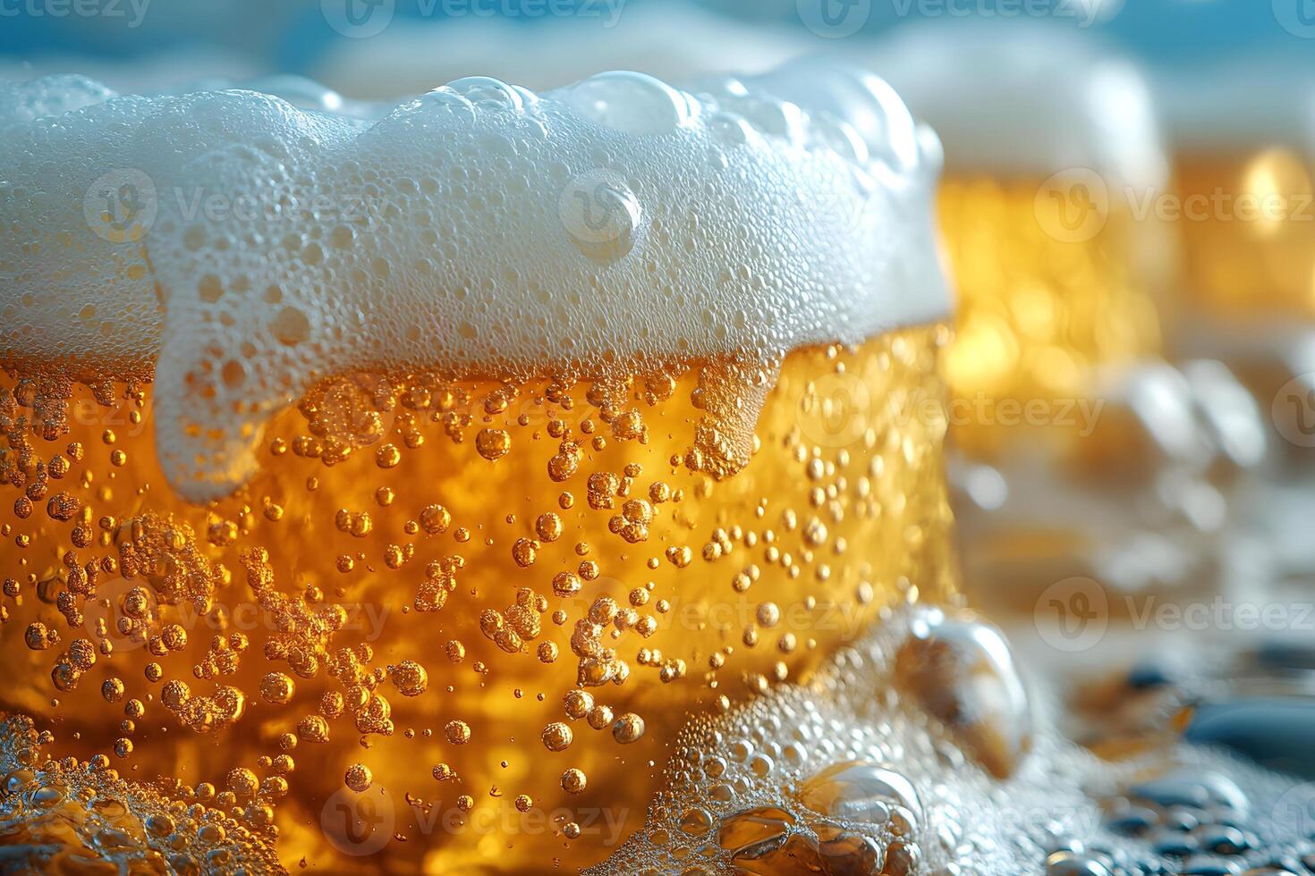 Close-Up of Frothy Beer Glasses Highlighting Refreshing Summer Beverage Concept photo