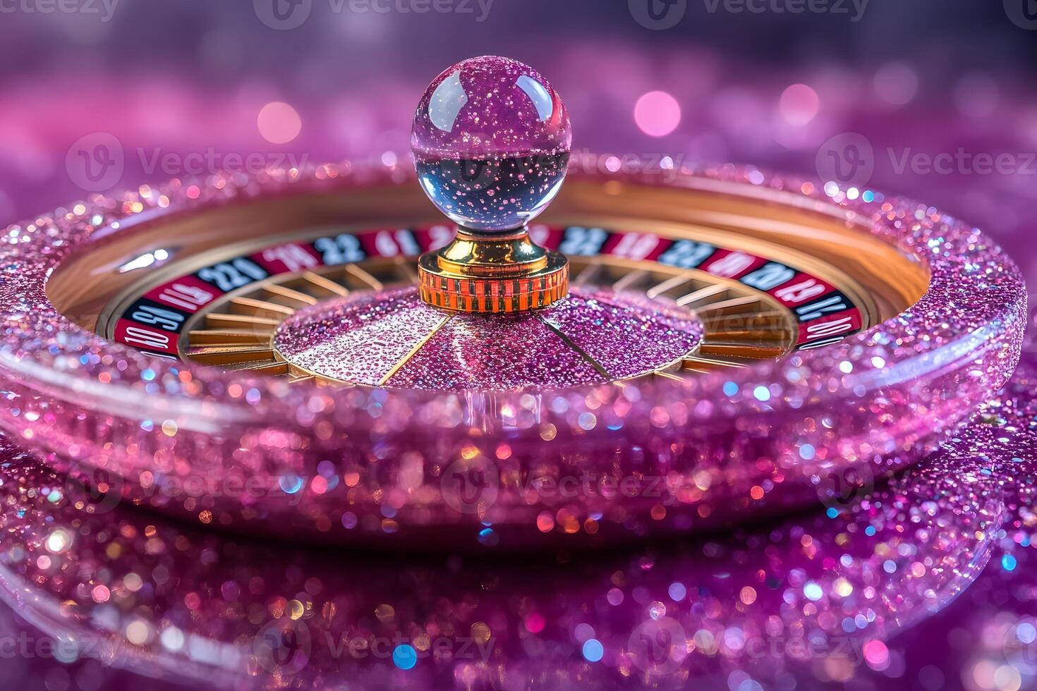 Glamorous Pink Glitter Roulette Wheel for Casino-Themed Decor and Design photo