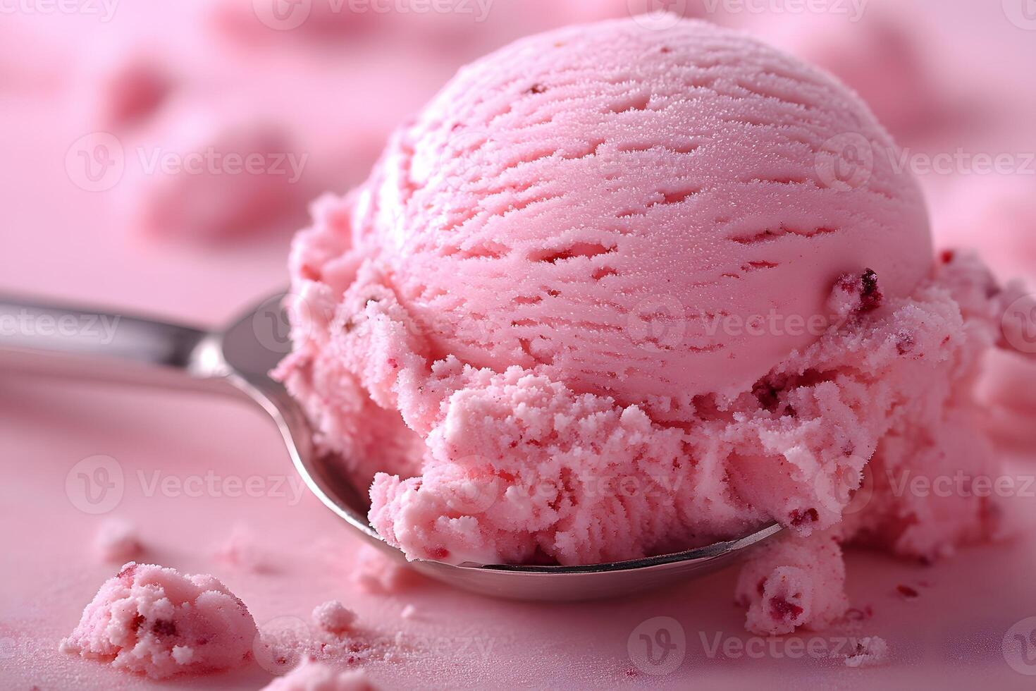 Delicious Strawberry Ice Cream Scoop on Spoon for Summer Desserts and Food Photography photo