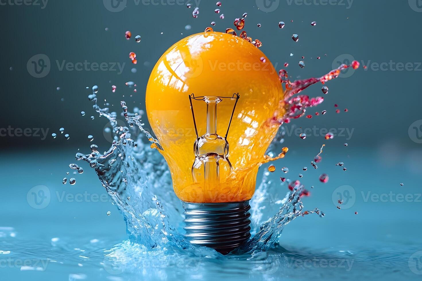 Creative Splash of Colorful Innovation with Light Bulb in Water Splash Concept photo