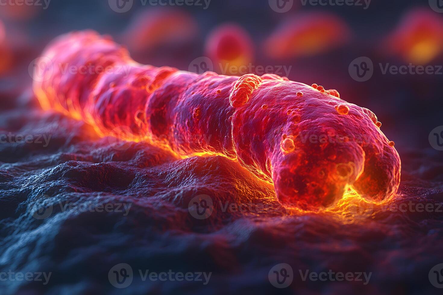 3D Render of Vibrant Microscopic Bacterium on Surface - Scientific Visualization for Educational Use photo