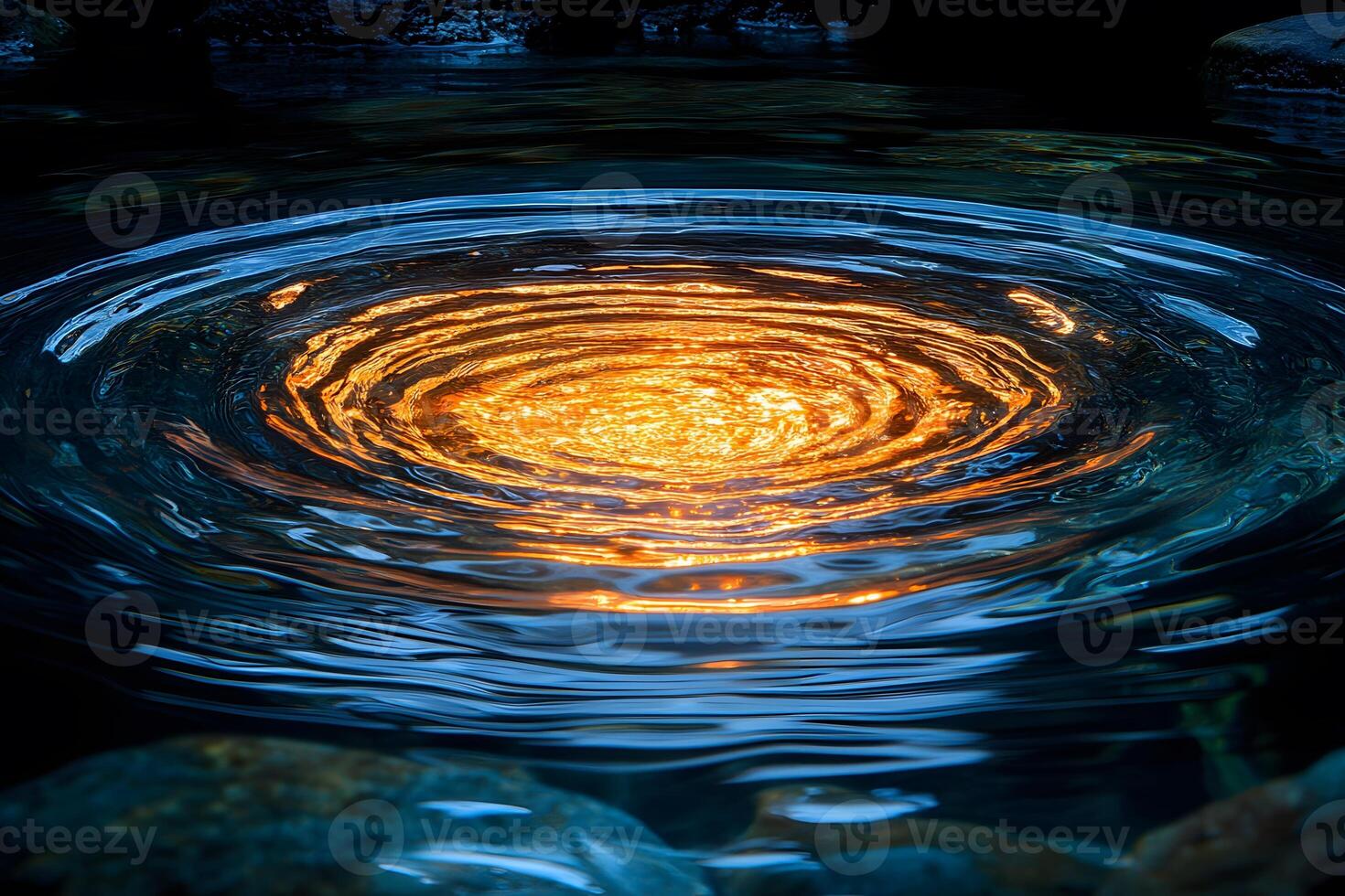 Mesmerizing Golden Swirl in Dark Tranquil Water - Abstract Nature Art for Design and Decor photo