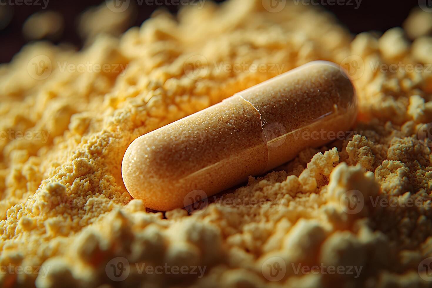 Vitamin Supplement Capsule on Nutritional Powder Base for Health and Wellness Design photo