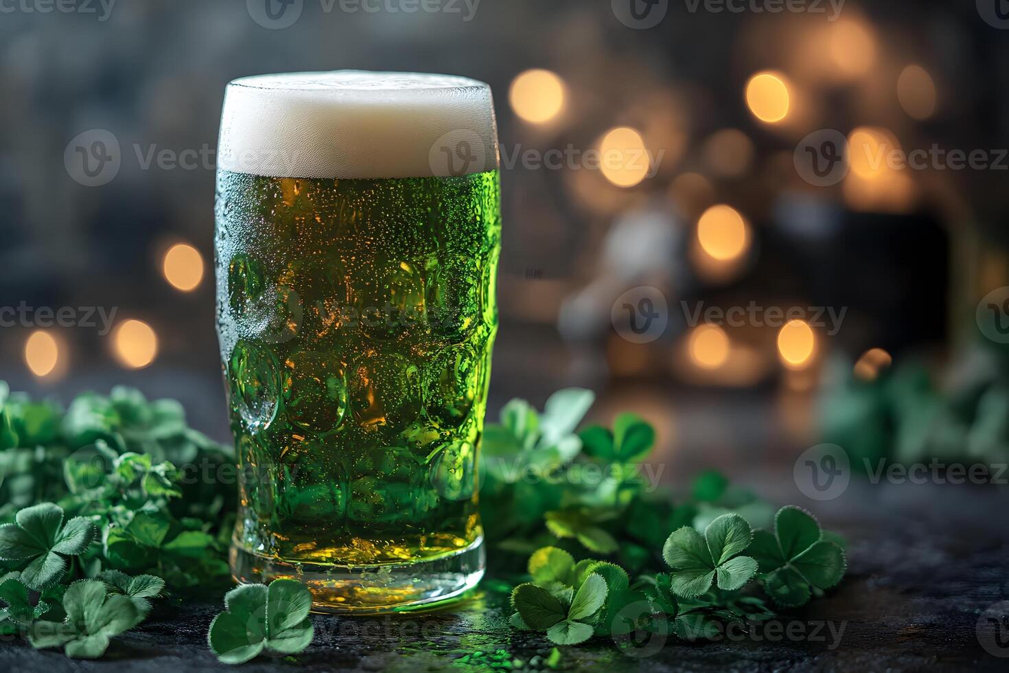 Festive St. Patrick's Day Celebration with Green Beer Among Shamrocks photo