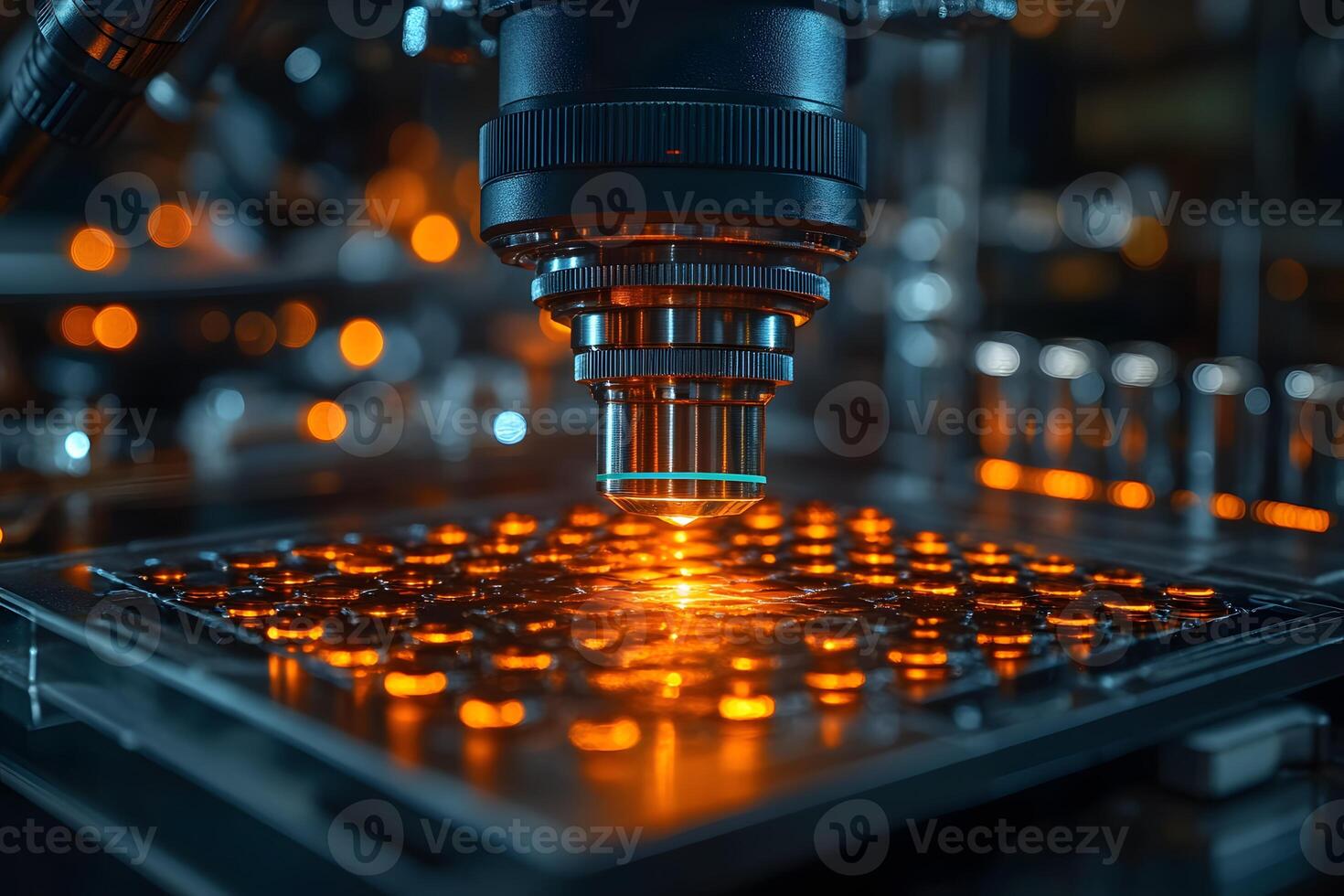 High-Tech Microscope Examining Circuit Board for Electronics Research and Development photo