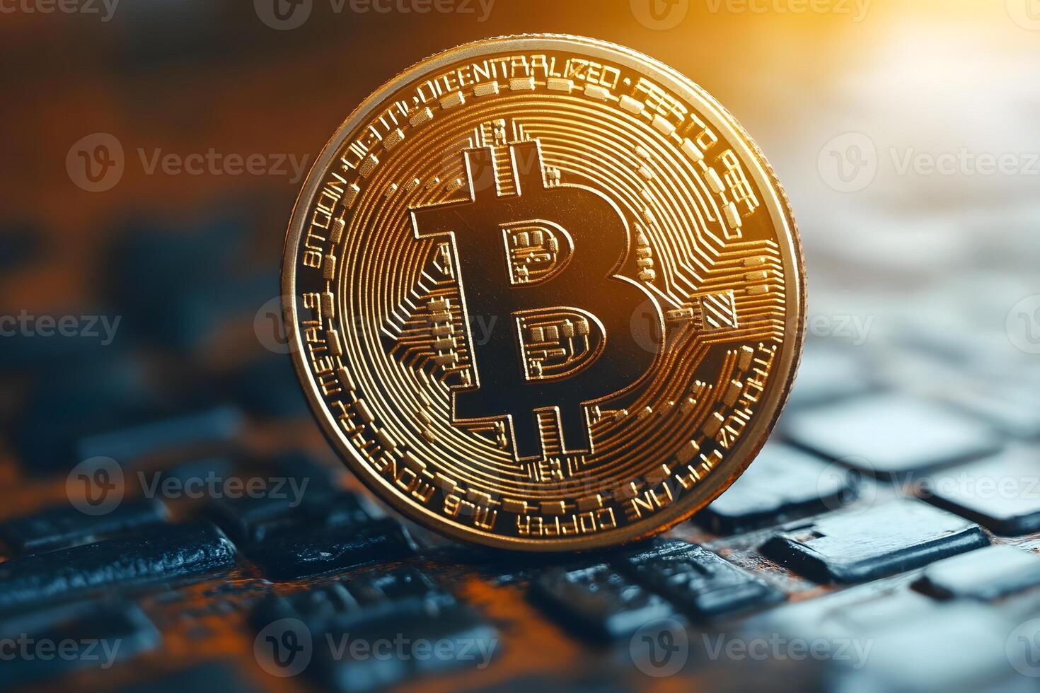 Bitcoin Cryptocurrency Concept on a Digital Circuit Board Background for Financial Technology photo