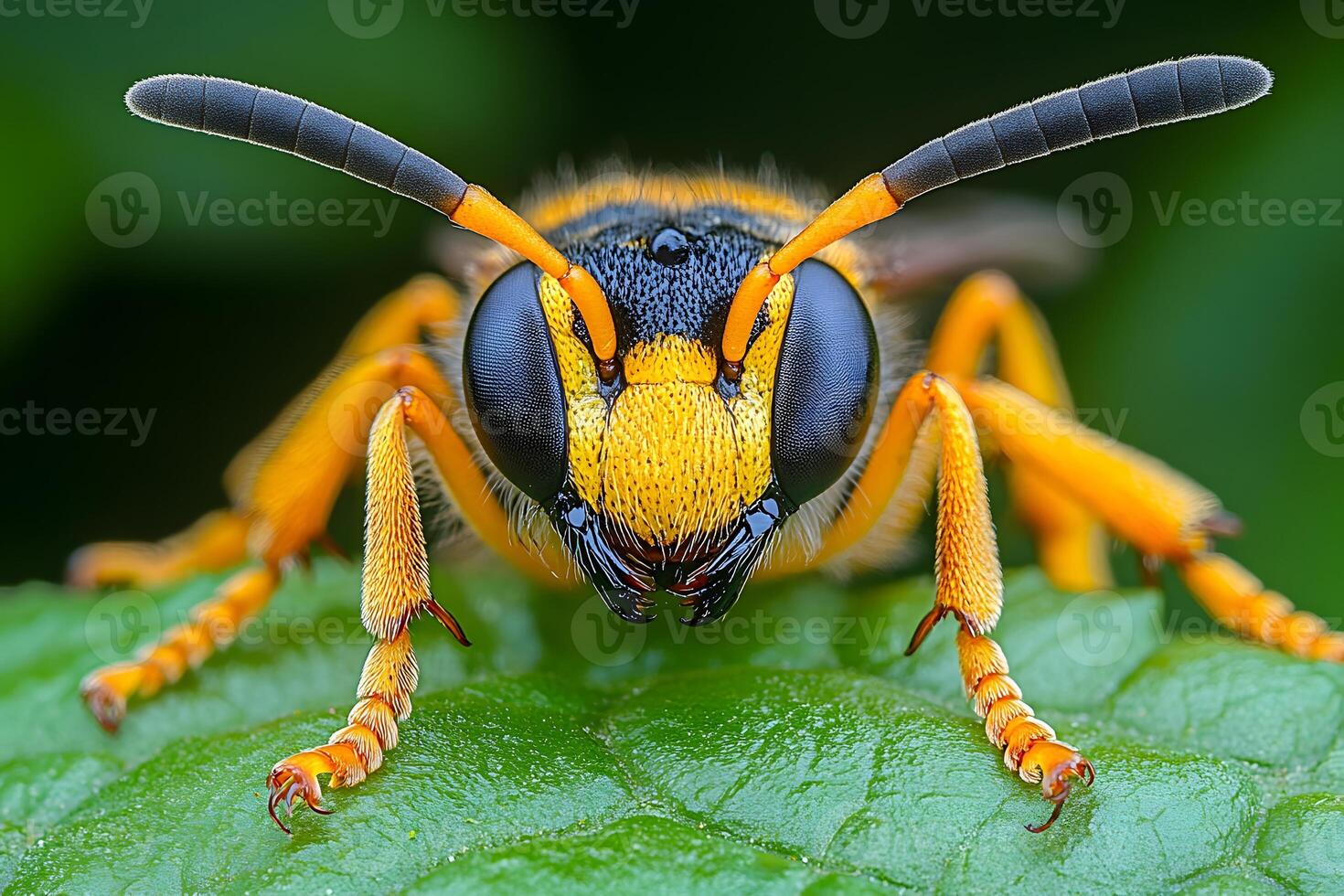 Detailed Macro of a Wasp on Green Leaf - Nature and Wildlife Photography photo