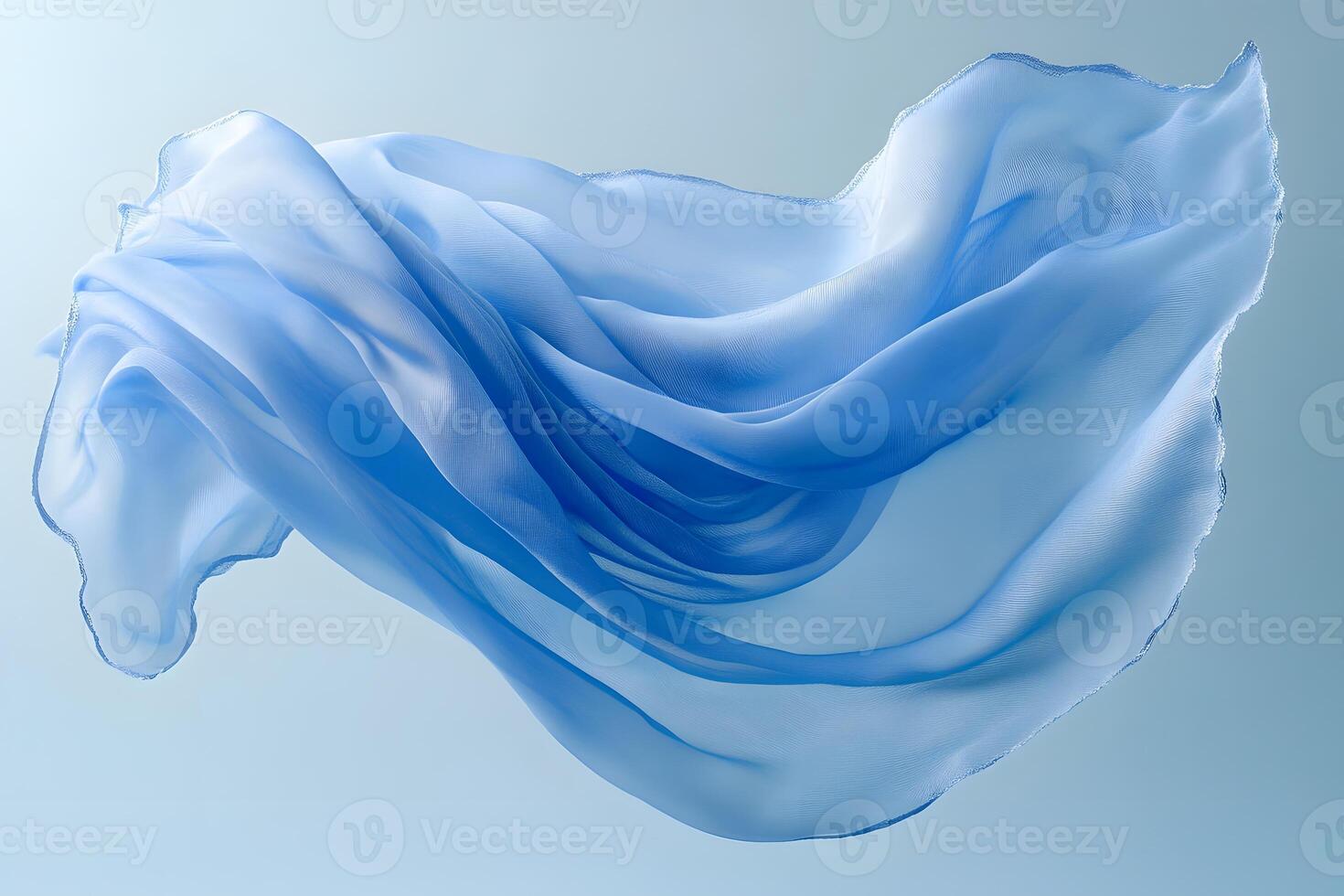 Elegant Flowing Blue Fabric Against Minimalistic Background for Design photo