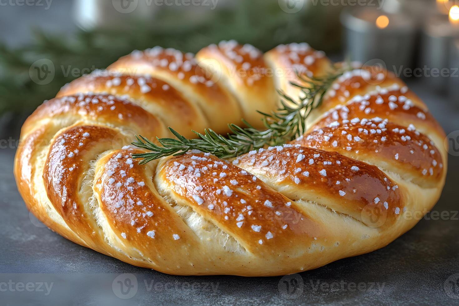 Festive Holiday Wreath Bread with Salt Crystals for Seasonal Celebrations photo