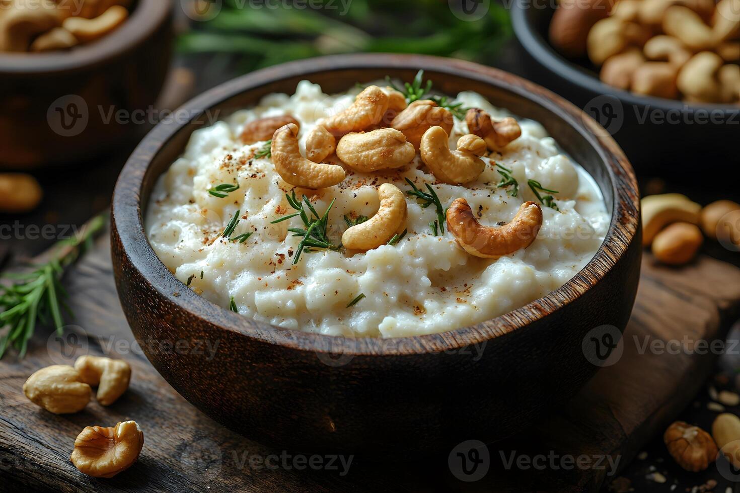 Creamy Cashew Risotto in Wooden Bowl - Gourmet Comfort Food for Culinary Delight photo