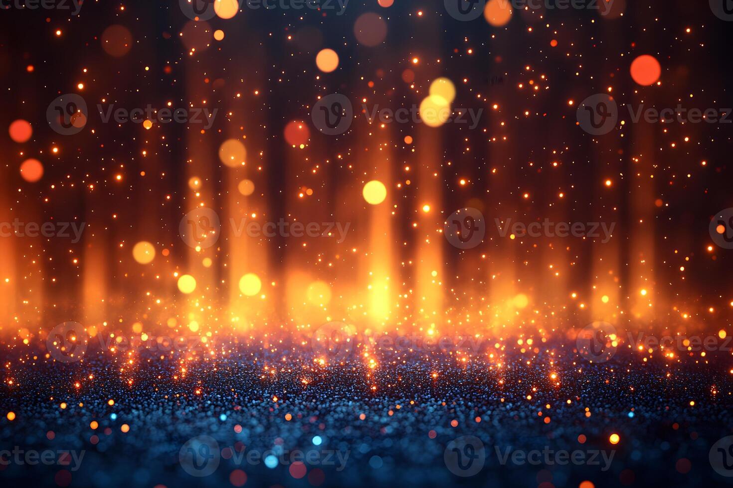 Abstract Glowing Sparks in Vibrant Orange and Blue Bokeh Background for Event Design photo