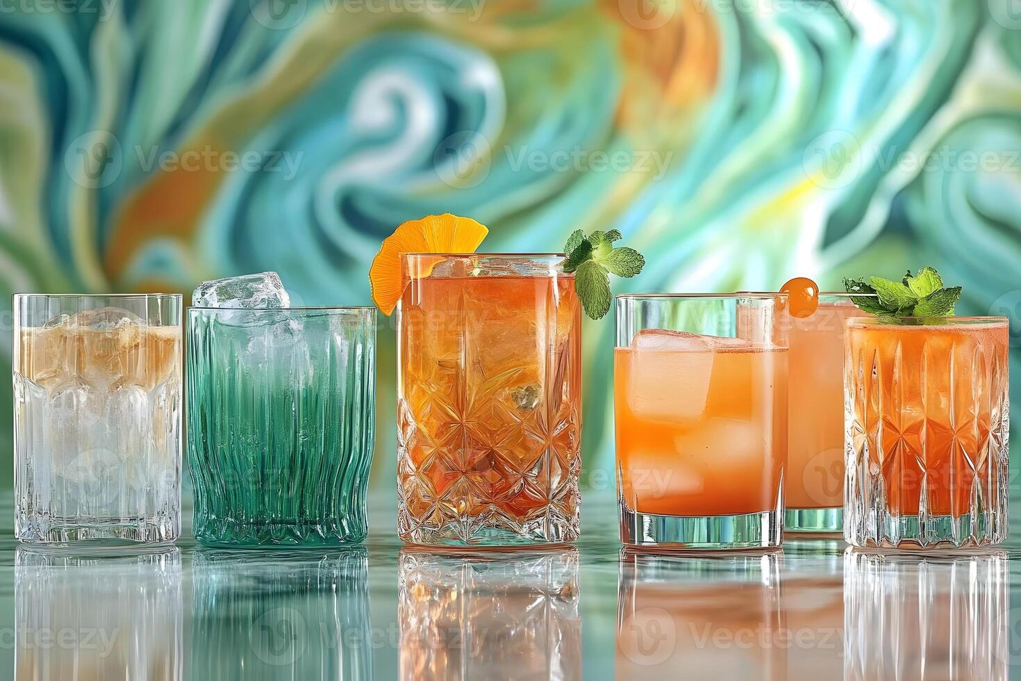 Vibrant Assortment of Colorful Cocktails on Artistic Background for Bar Menu Design photo