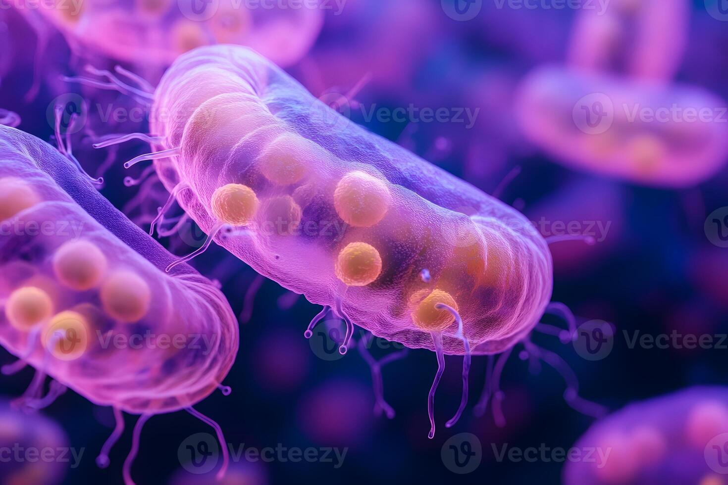 Futuristic Microscopic Life Form - Vibrant Purple and Pink Bio-Luminescent Patterns photo