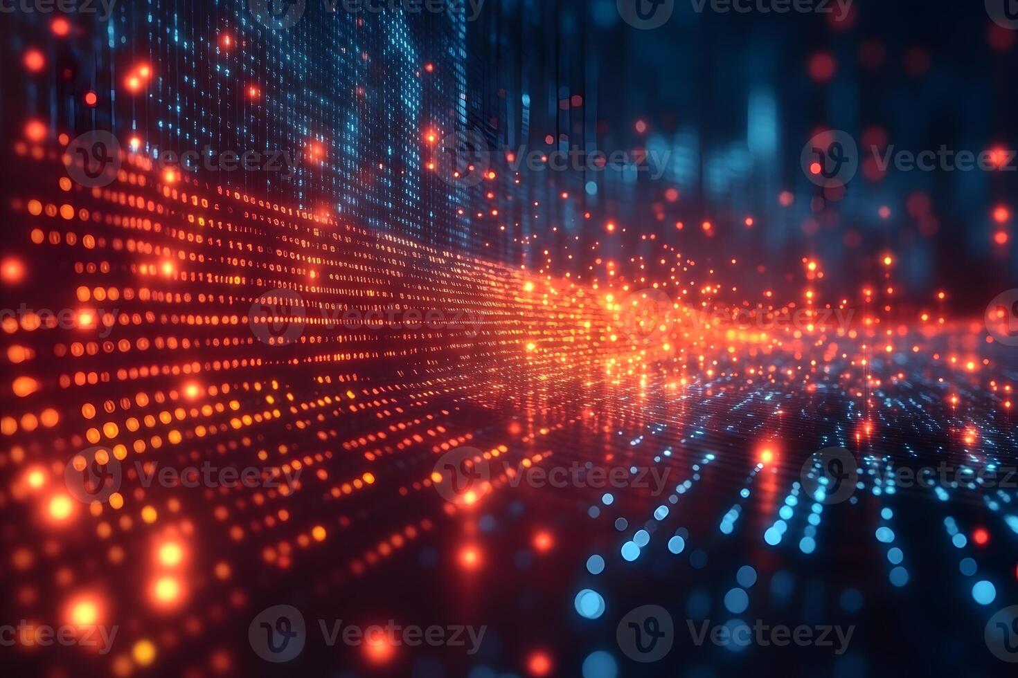 Futuristic Digital Landscape with Glowing Abstract Matrix for Technology Design photo