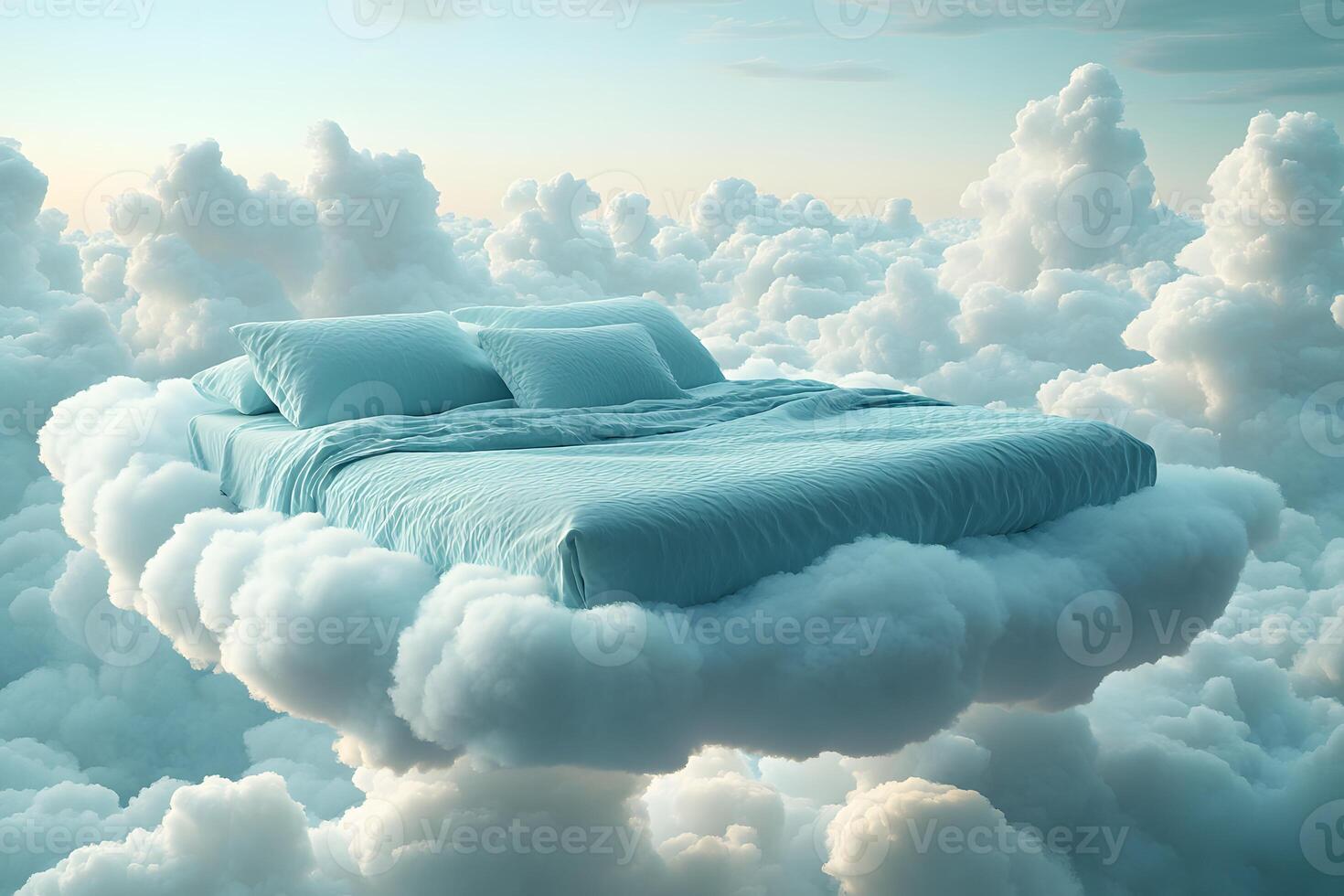 Dreamy Sky Bed Surreal Fantasy Concept for Sleep and Imagination Themes photo