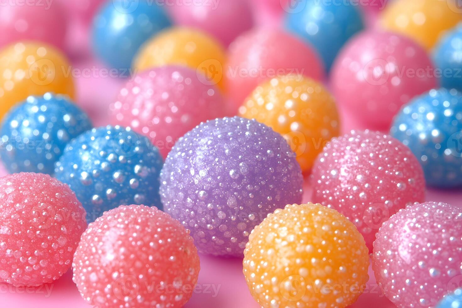 Vibrant Multi-Colored Styrofoam Balls on Pink Background for Creative Design photo
