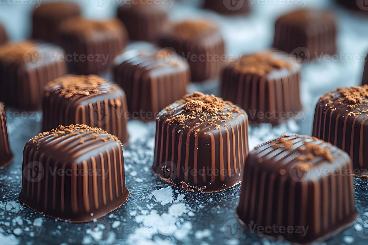 Artisanal Chocolate Truffles with Cocoa Dust on Textured Surface for Gourmet Dessert Display photo