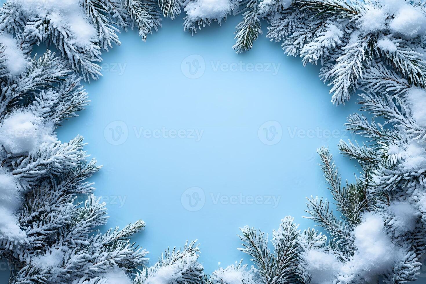 Snowy Pine Frame for Winter Holiday Designs and Seasonal Decorations photo