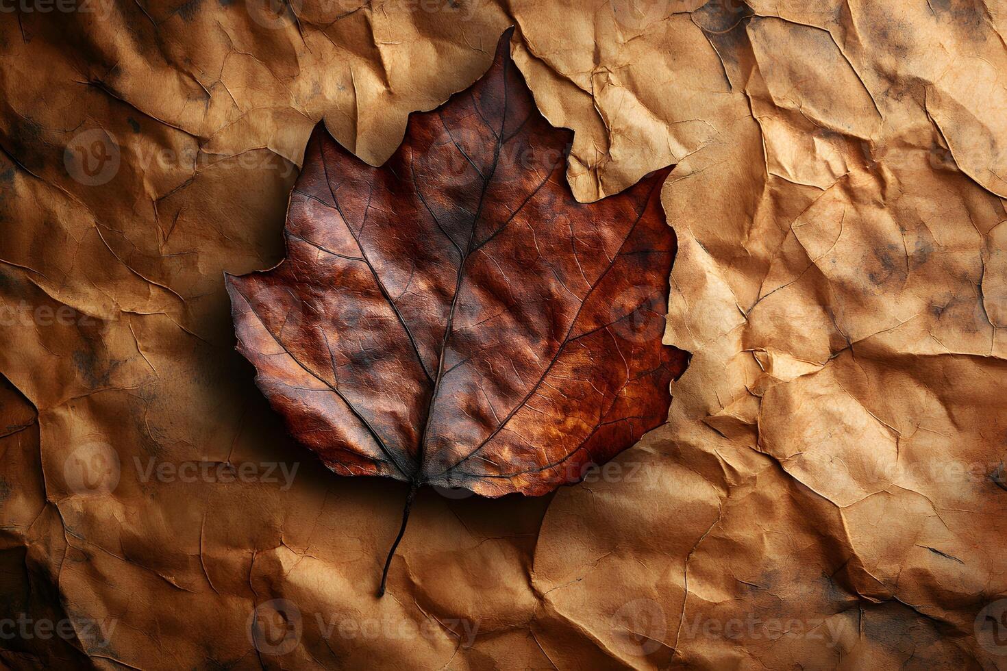 Autumn Leaf on Textured Paper Background for Seasonal Art and Designs photo