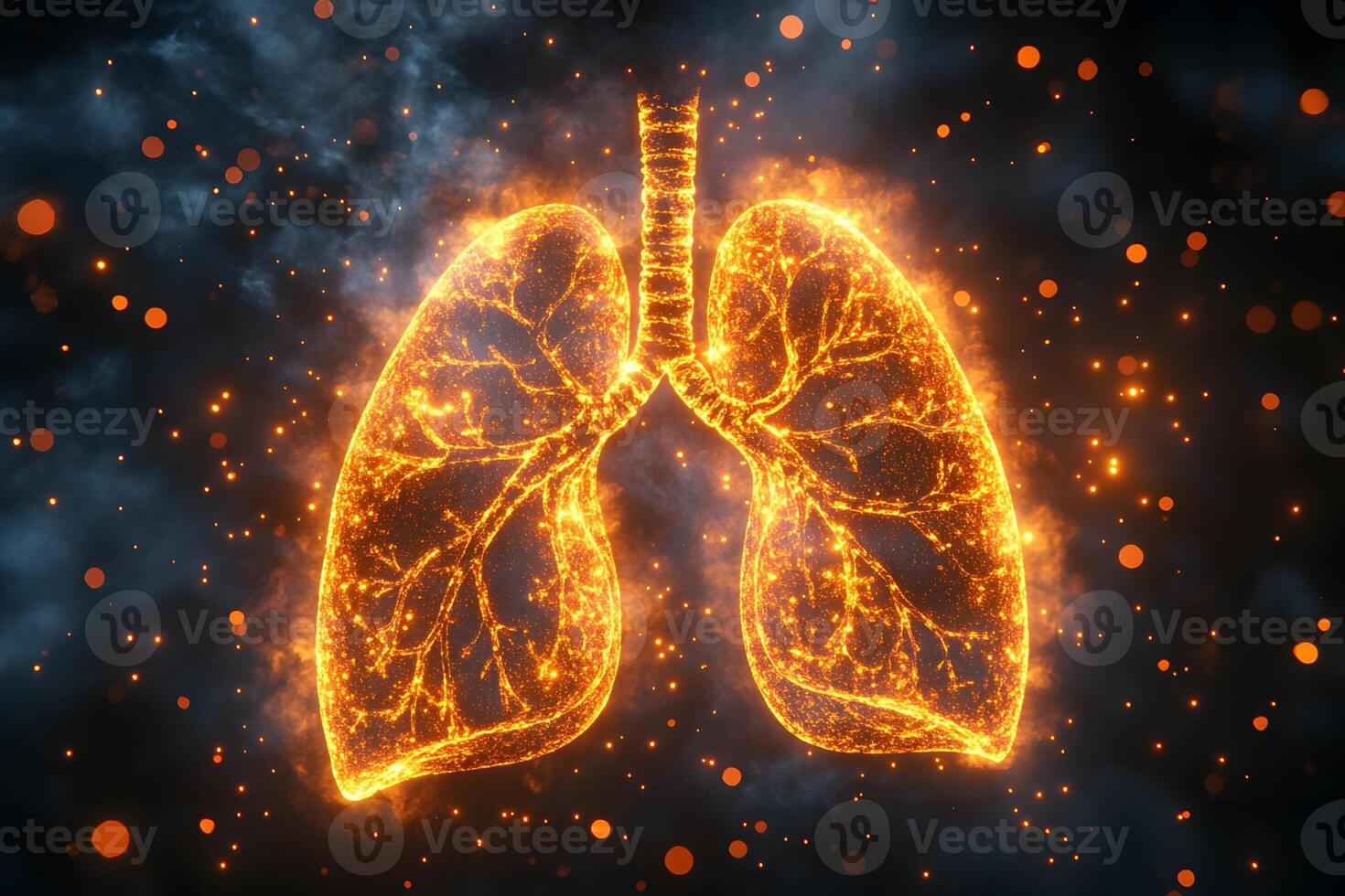 Glowing Abstract Illustration of Lungs with Smoke Effect for Medical Concepts photo