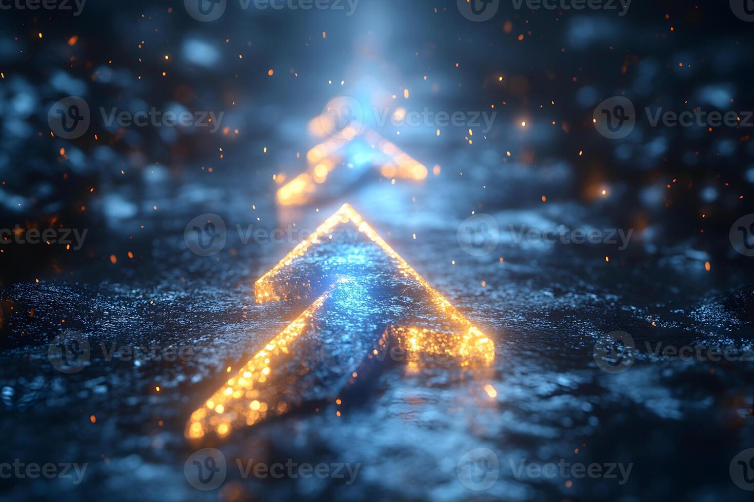 Glowing Arrow Pathway Over Water - Futuristic Direction and Progress Concept photo