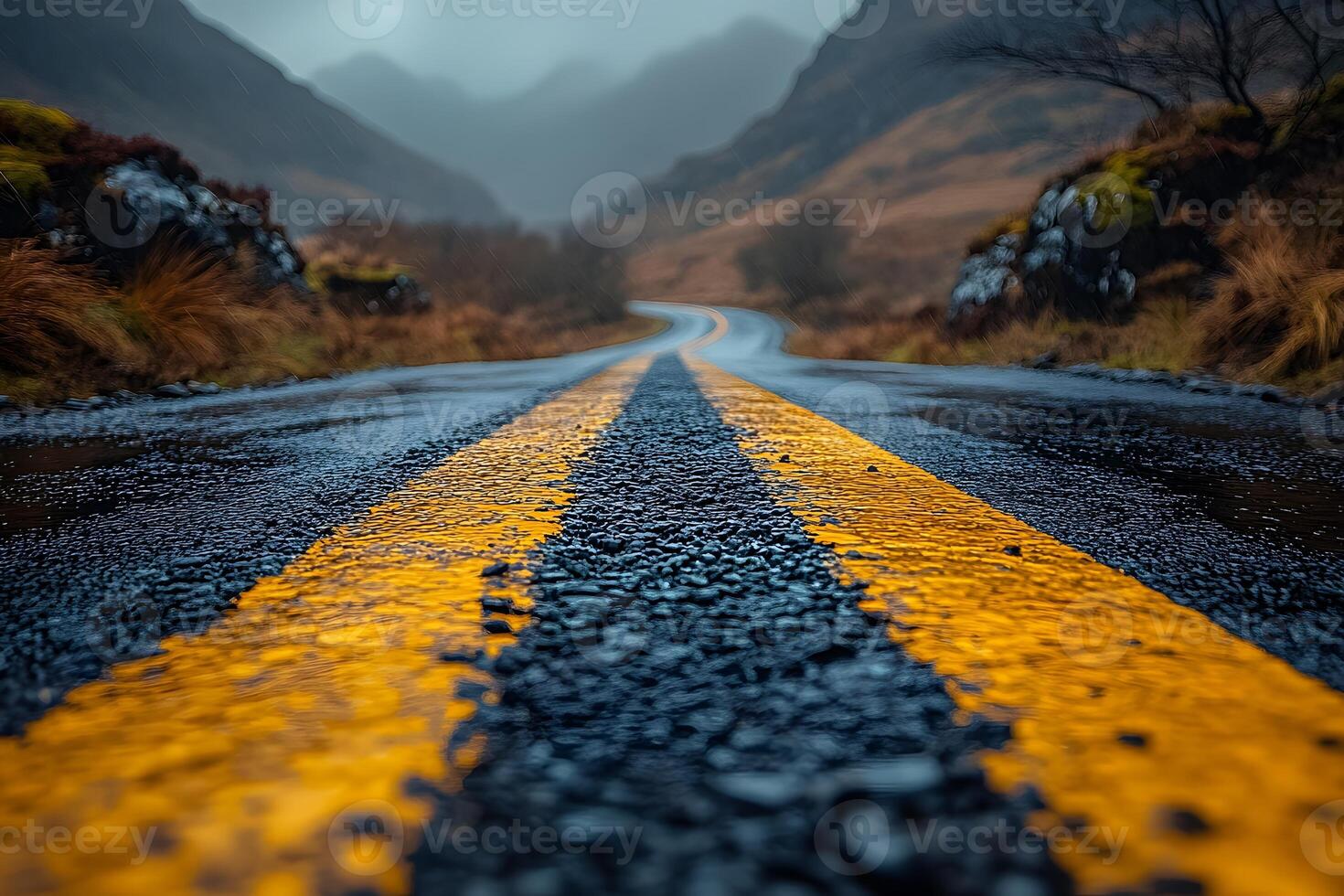 Moody Mountain Road After Rain for Travel and Adventure Photography photo